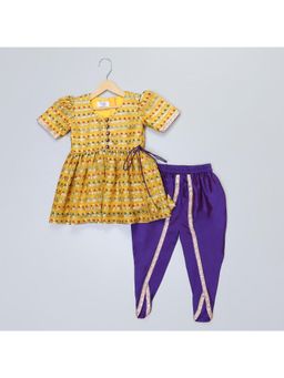 The Little Tales - Yellow Heavy Embroidery Kurta with Dhoti (Set of 2)