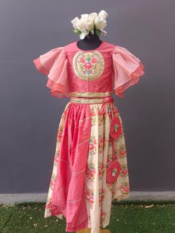 The Little Tales - Beige Coral Big Boota Blouse with Lehenga (Set of 2)