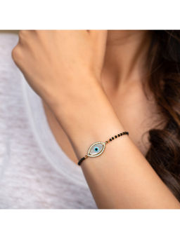 Kaj Fine Jewellery - Small Marquise Evil Eye Diamond Nazar Bead Bracelet in 14KT Yellow Gold