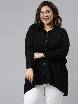 THE PINK MOON - Linen Long Black Shirt