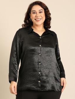 THE PINK MOON - Black Satin Button Down Shirt