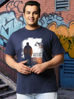 Bewakoof - Men's Blue Make Tracks Graphic Printed Plus Size T-shirt