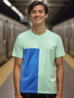 Bewakoof - Men's Bird Egg Blue Color Block T-shirt