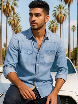 Bewakoof - Men's Light Blue Washed Shirt