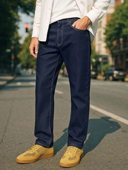 Bewakoof - Men's Indigo Blue Slim Straight Fit Stretchable Mid-Rise Jeans