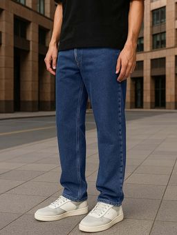 Bewakoof - Men's Blue Slim Straight Fit Stretchable Mid-Rise Jeans