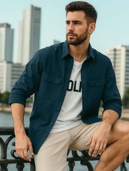 Bewakoof - Men's Deep Teal Blue Oversized Cargo Shirt