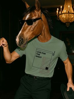 Bewakoof - Party Animal by Bewakoof Men's Olive Green Live For The Night Graphic Printed T-shirt