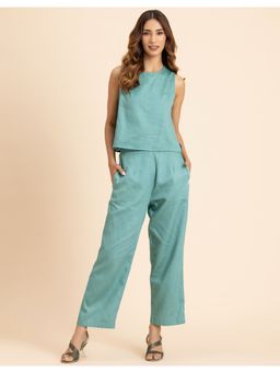 Moomaya - Casual Cotton Co-Ord Set In Blue (Set of 2)