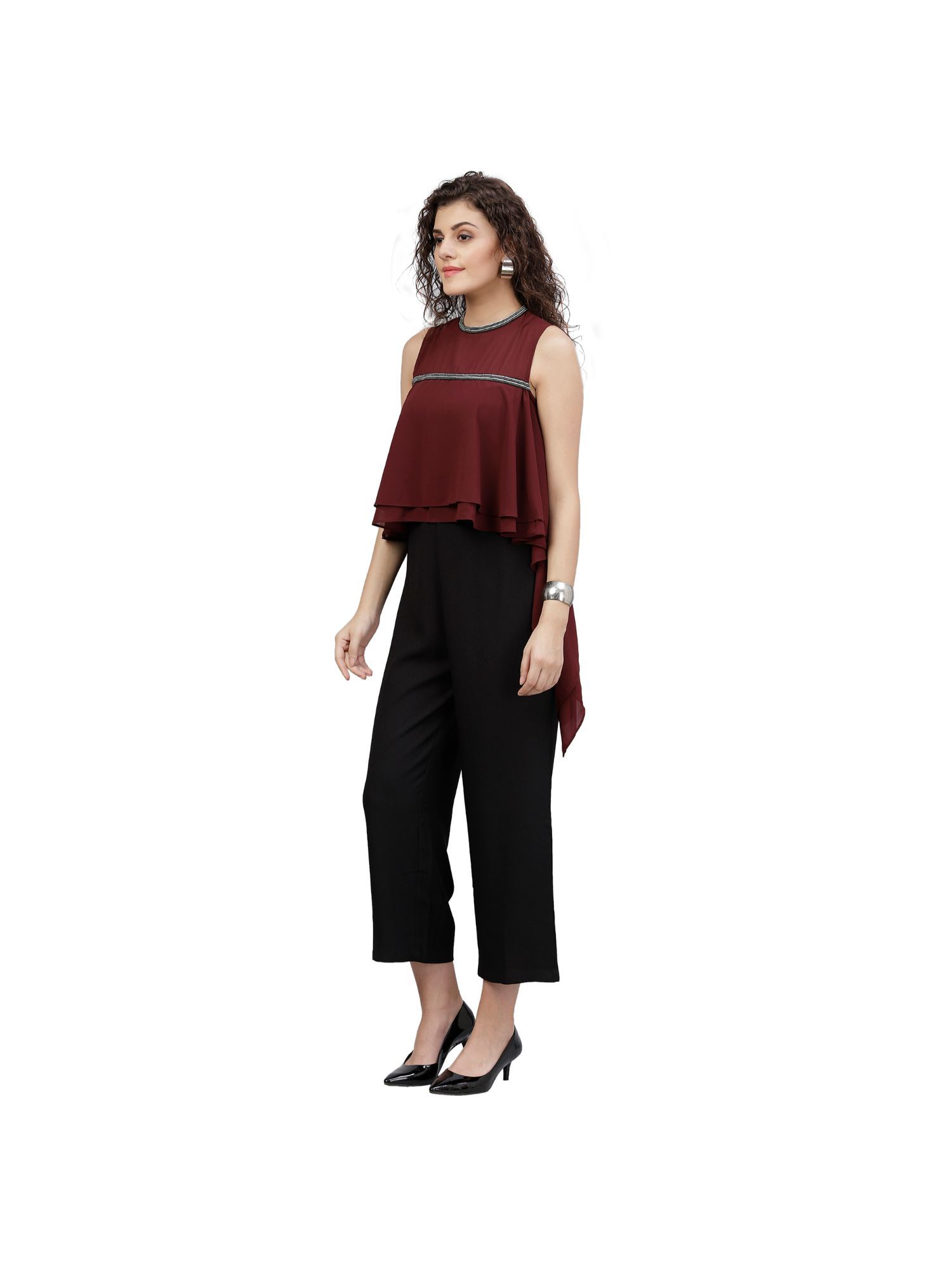gipsy Wine & Black Solid Georgette Jumpsuit-picture-23