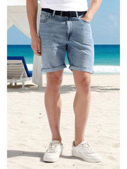 Louis Philippe - Men Light Blue Solid Regular Fit Shorts