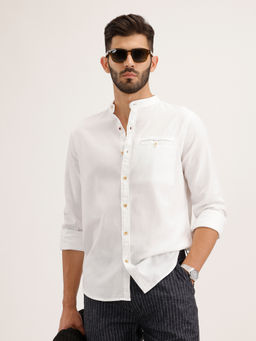 WROGN - 100% Cotton Solid Mandarin Collar Shirt