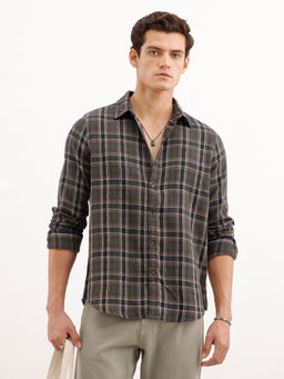 WROGN - Classic Slim Fit Checkered Olive Shirt
