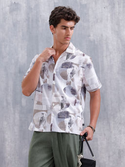 WROGN - Aop Printed Comfort Fit Resort Collar Grey Shirt