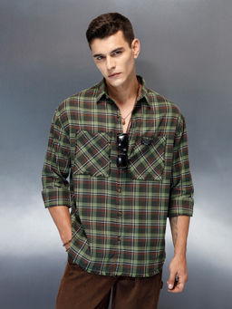 WROGN - Mens Casual Oversized Fit Checkered Pattern Shirt