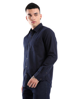 WROGN - Prime Navy Blue Solid Cotton Shirt
