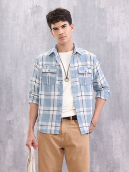 WROGN - Double Pocket Checkered Blue Shirt