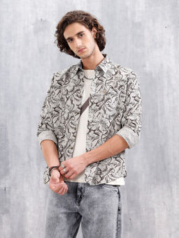 WROGN - Floral Printed Slim Fit Shirt Grey