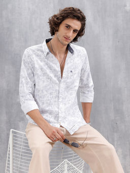 WROGN - All-Over Printed Casual Slim Fit Shirt Light Blue