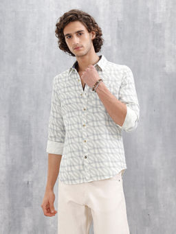 WROGN - Textured Print Slim Fit Shirt Light Blue