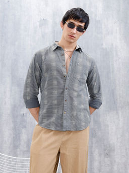 WROGN - Printed Mens Casual Slim Fit Shirt Dark Grey