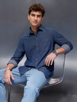 WROGN - Mens Casual Slim Fit Shirt Blue