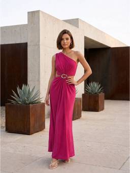 AAREIN - Fuchsia Pink Solid Maxi Dress
