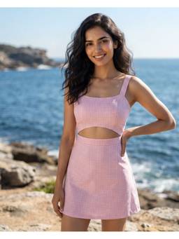 AOBA - Women Checked Cut-Out Tie-Up Mini Dress