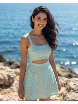 AOBA - Women Checked Cut-Out Tie-Up Mini Dress