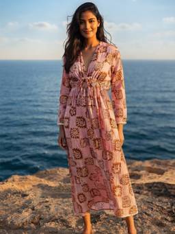 AOBA - Women Rustic Rose Pink Tie-Waist Dress