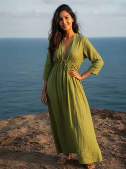 AOBA - Women Sage Bloom Green Tie-Waist Dress