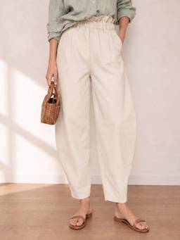 DELAN - Women Off White High-Rise Barrel Leg Trouser
