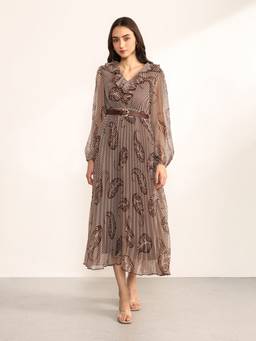 Kazo - Women Brown Latte Midi Dress