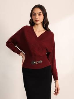Kazo - Women Maroon Tapioca Winter Top
