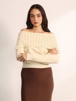 Kazo - Women Beige Sorbet Winter Top