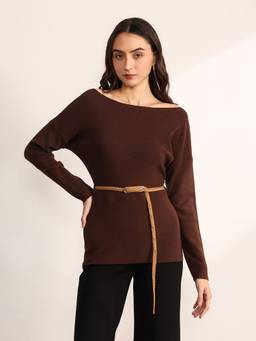 Kazo - Women Brown Mulled Winter Top