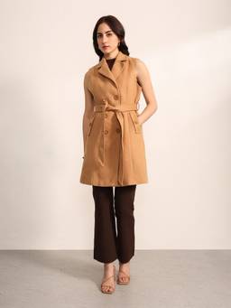Kazo - Women Tan Pebble Jacket with Belt