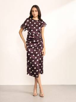 Kazo - Women Mauve Spotty Midi Dress
