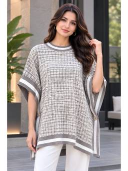 LASOON - Grey Women's Trendy Cable Knit Poncho Sweater