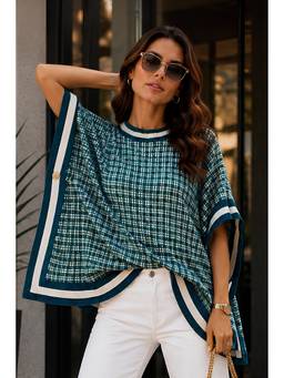 LASOON - Teal Women's Trendy Cable Knit Poncho Sweater