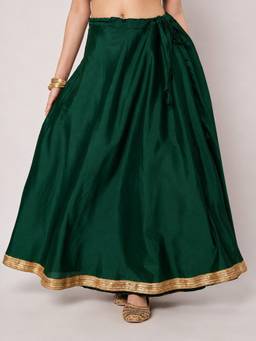 Studio Rasa - Green Silk Blend Solid Embellished Bias Skirt