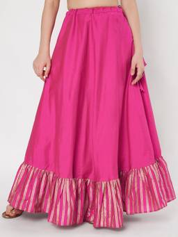 Studio Rasa - Pink Silk Blend Printed Ruffle Bias Skirt