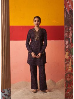 Lakshita - Dark Purple Printed with Sequin Work Kurta and Pant (Set of 2)
