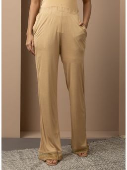 Lakshita - Golden Elastic Waist Palazzo with Embroidered Mesh Hem