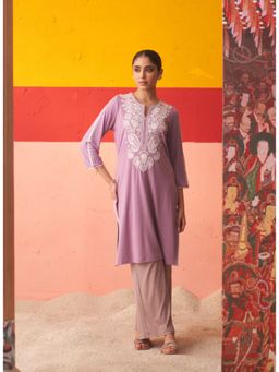 Lakshita - Purple Straight Kurta with Threadwork