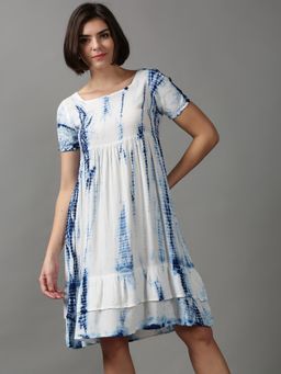 SHOWOFF - Womens Square Neck Tie And Dye Red Knee Length Dress