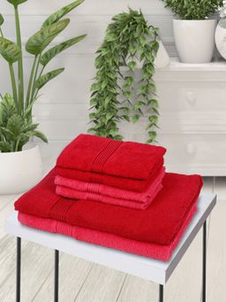 KOPA - 6Pc Quick Dry 100% Cotton Soft Terry Towel -2Pc Bath, 4Pc Hand D'Ross Solid-Red, , Pink