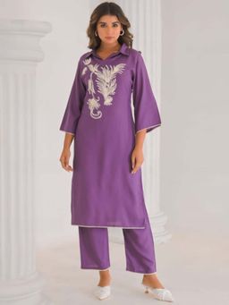 Autumnlane - Kara Orchid Embroidered Kurta & Pant (Set of 2)