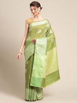 Banarasi Silk Works - Matka Woven Saree Green with Unstitched Blouse