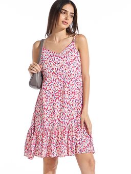 Bewakoof - Women's White & Red All Over Printed Flared Dress